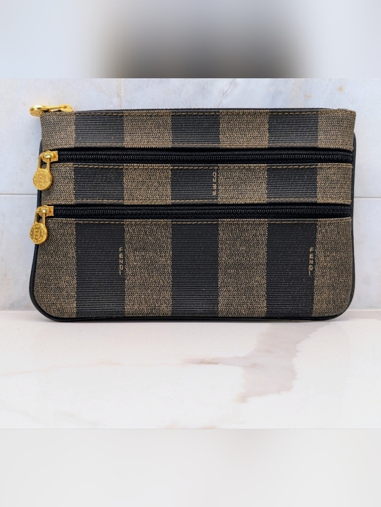 Fendi Handbags - Fendi Brown Striped Zip Clutch